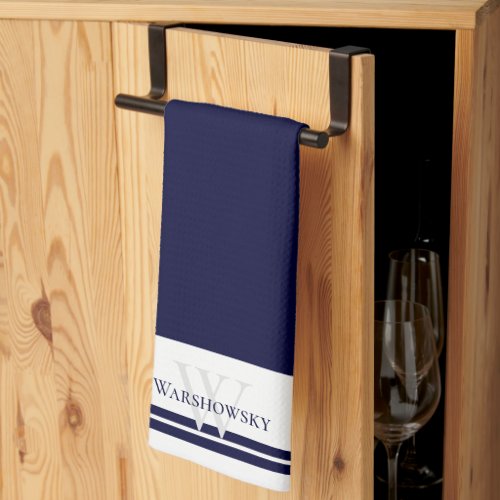 Modern Family monogram Navy Blue Kitchen Towel
