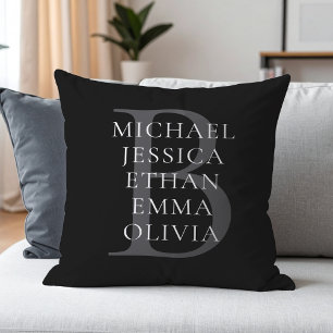 Modern Family Monogram Personalized Names Throw Pillow