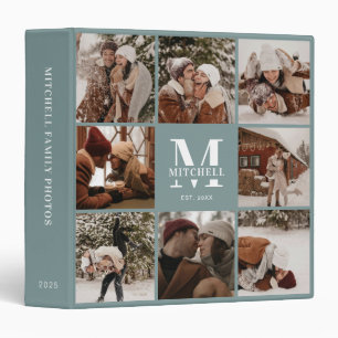 Modern Family Monogram Photo Album Sage Green 3 Ring Binder