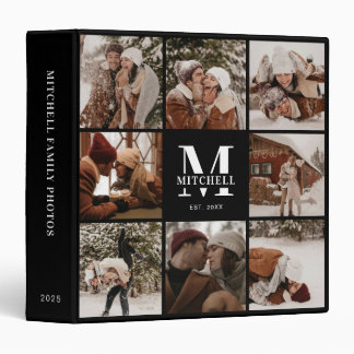 Modern Family Monogram Photo Collage Album Black 3 Ring Binder