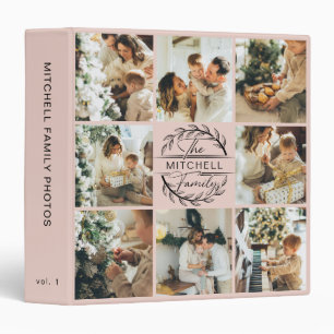 Modern Family Monogram Photo Collage Blush Pink 3 Ring Binder