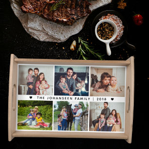 Modern Family Multi Photo Collage Trendy Keepsake Serving Tray