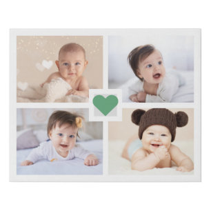 Modern Family Multi Photo Green Heart Faux Canvas Print