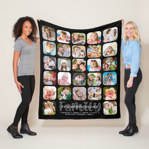 Modern FAMILY Name 27 Photo Collage Personalized Fleece Blanket