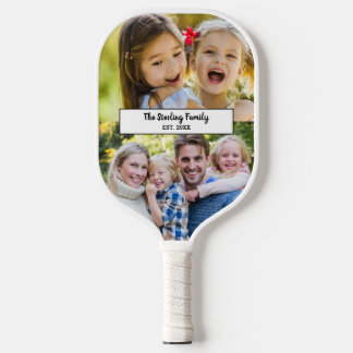 Modern Family Name 2 Photo Collage Pickleball Paddle