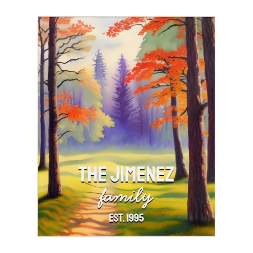 Modern family name and established date watercolor acrylic print