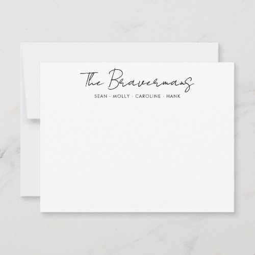 Modern Family Name Black Handwritten Script Font Note Card