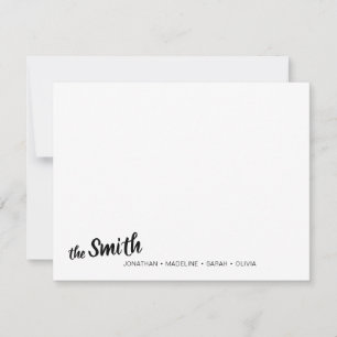 Modern Family Name Black Script Typography Note Card