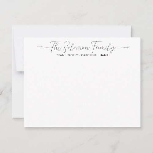 Modern Family Name Couple Black Script Calligraphy Note Card