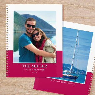 Modern Family Name Custom 2 Photo Deep Pink Planner