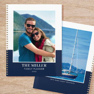 Modern Family Name Custom 2 Photo Navy White Planner