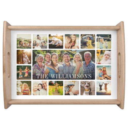 Modern Family Name Custom Photo Collage Serving Tray