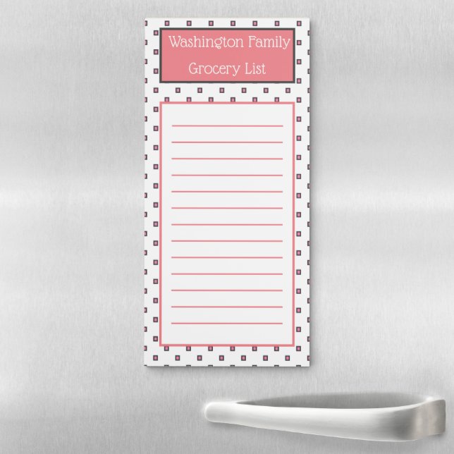 Modern Family Name Grocery List Pink Magnetic Notepad (In Situ)