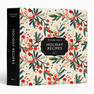 Modern Family Name Holly Berries Holiday Recipe 3 Ring Binder