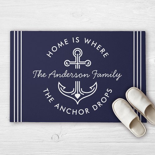 Modern Family Name Home Is Where the Anchor Drops Doormat