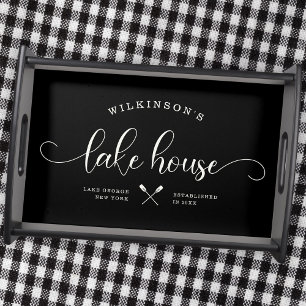 Modern Family Name Lake House Script Custom Serving Tray