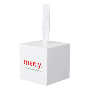 Modern Family Name Minimal Merry Christmas Cube Ornament