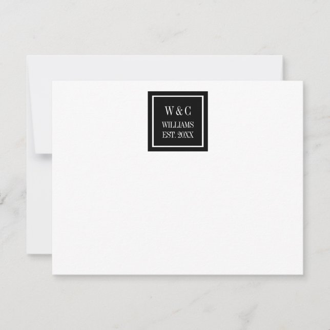 Modern Family Name Monogram Black And White Note Card (Front)