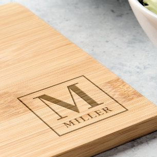 Modern Family Name Monogram Engraved Wood Cutting Board