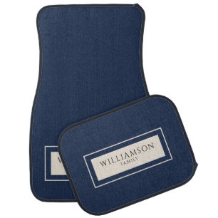 Modern Family Name Monogram Navy Blue Car Floor Mat