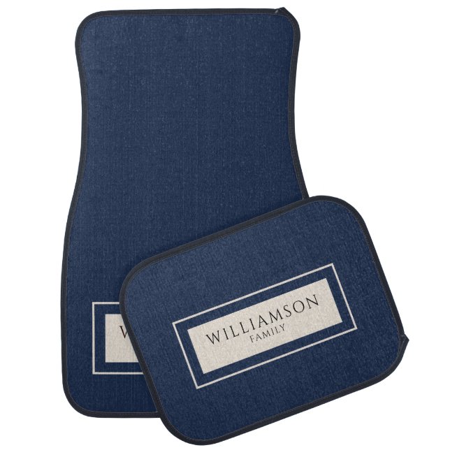 Modern Family Name Monogram Navy Blue Car Floor Mat (Set)