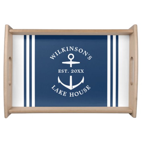 Modern Family Name Nautical Anchor Lake House Serv Serving Tray