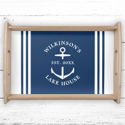 Modern Family Name Nautical Anchor Lake House Serv Serving Tray