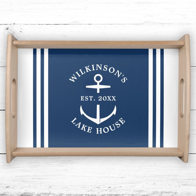 Modern Family Name Nautical Anchor Lake House Serv Serving Tray (Creator Uploaded)