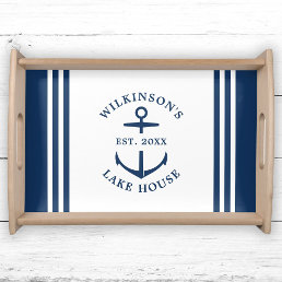 Modern Family Name Nautical Anchor Lake House Serving Tray