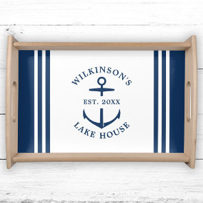 Modern Family Name Nautical Anchor Lake House Serving Tray