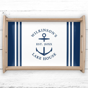 Modern Family Name Nautical Anchor Lake House Serving Tray