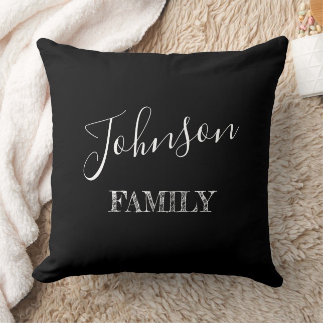 Modern Family Name Personalized Black & White Throw Pillow (Blanket)