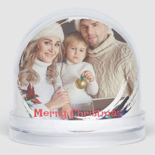 Modern Family Name Photo Keepsake Merry Christmas Snow Globe