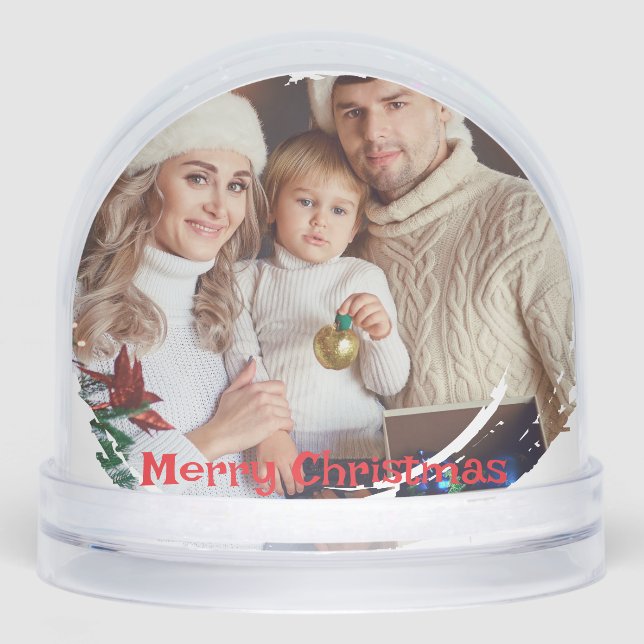 Modern Family Name Photo Keepsake Merry Christmas Snow Globe (Front)