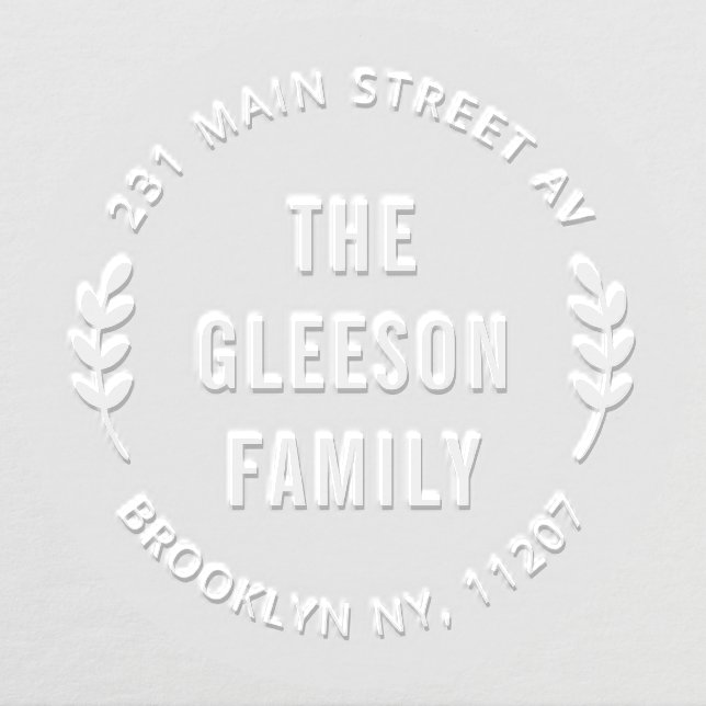 Modern Family Name Return Address Leaves Wreath  Embosser (Design)