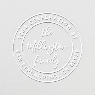 Modern Family Name Script Round Return Address Embosser