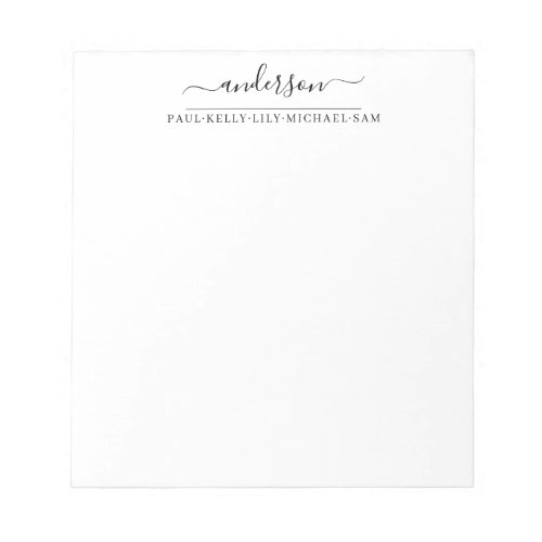 Modern Family Name Script Simple Black Typography Notepad