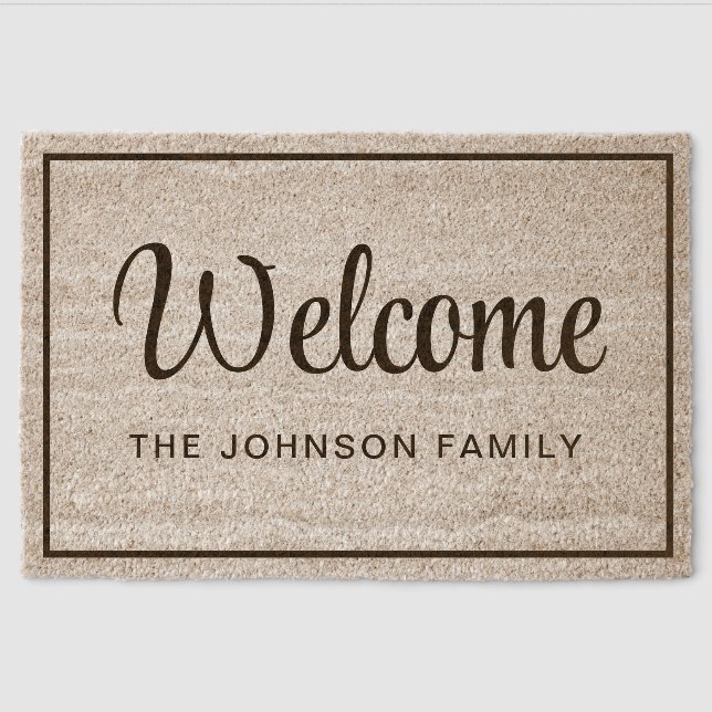 Modern Family Name Welcome  Fiber Doormat (Front)