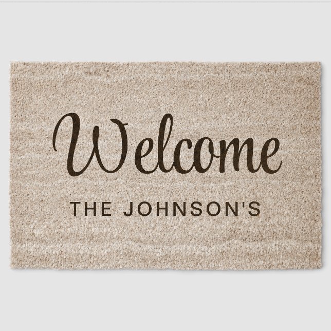 Modern Family Name Welcome  Fiber Doormat (Front)
