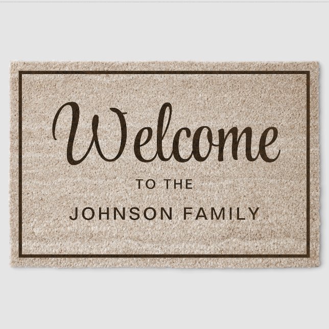 Modern Family Name Welcome  Fiber Doormat (Front)