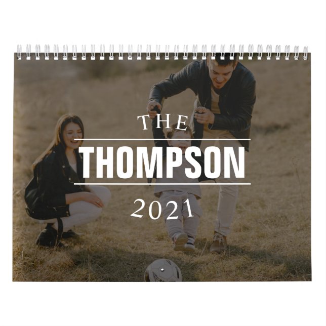Modern Family Name Year Black Photo Calendar (Cover)
