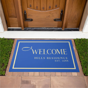 Modern Family Name Year Blue Coastal Doormat