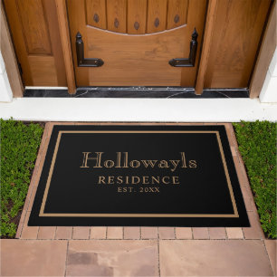 Modern Family Name Year Established Black and Gold Doormat