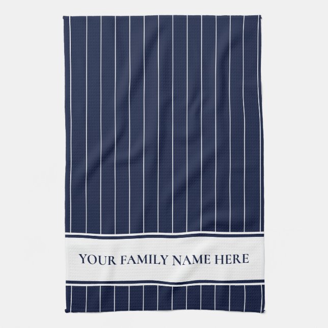 Modern Family Navy White Striped Kitchen Kitchen Towel (Vertical)