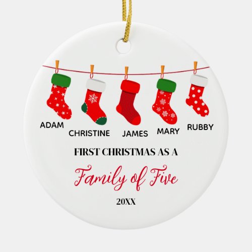 Modern Family of Five Socks Ornament 