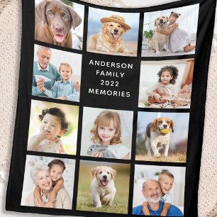 Modern Family Personalized 11 Photo Collage Black  Fleece Blanket