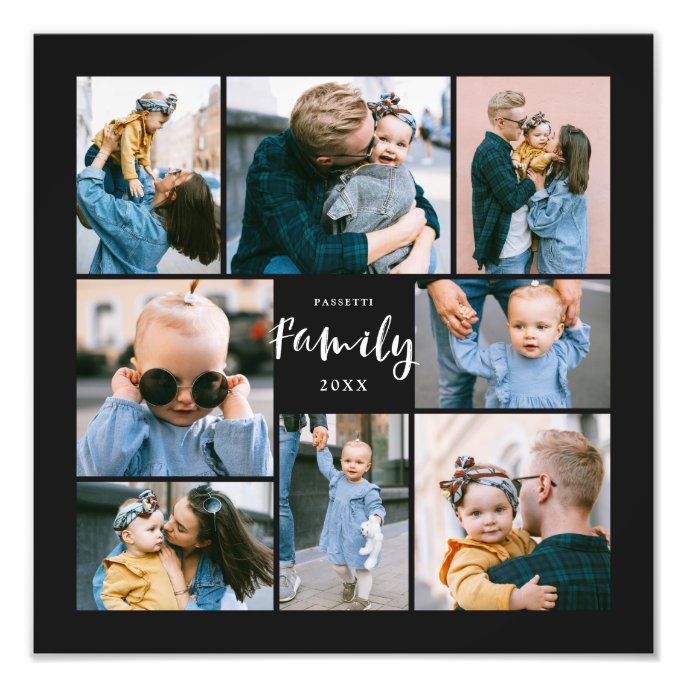 Modern Family Personalized 8 Photo Collage | Black