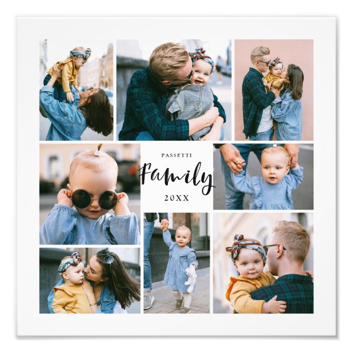 Modern Family Personalized 8 Photo Collage | White
