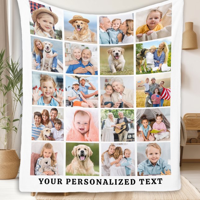 Modern Family Personalized Cute 20 Photos Collage Fleece Blanket (Creator Uploaded)