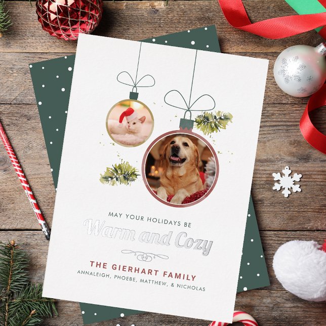 Modern Family Pets Photos Christmas Silver Foil Holiday Card (Modern Family Pets Photos Christmas Silver Foil Holiday Card)